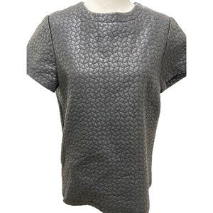 Topshop Black Faux Leather Stitched Short Sleeve Top